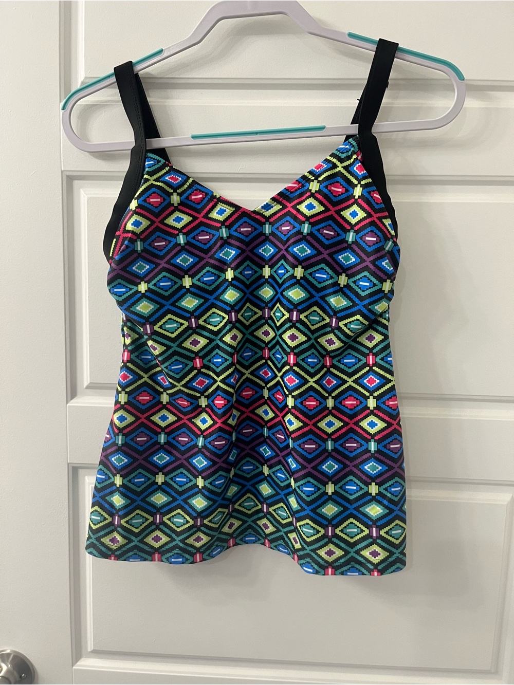 Geometric Print Tankini Top - Bright Multicolor